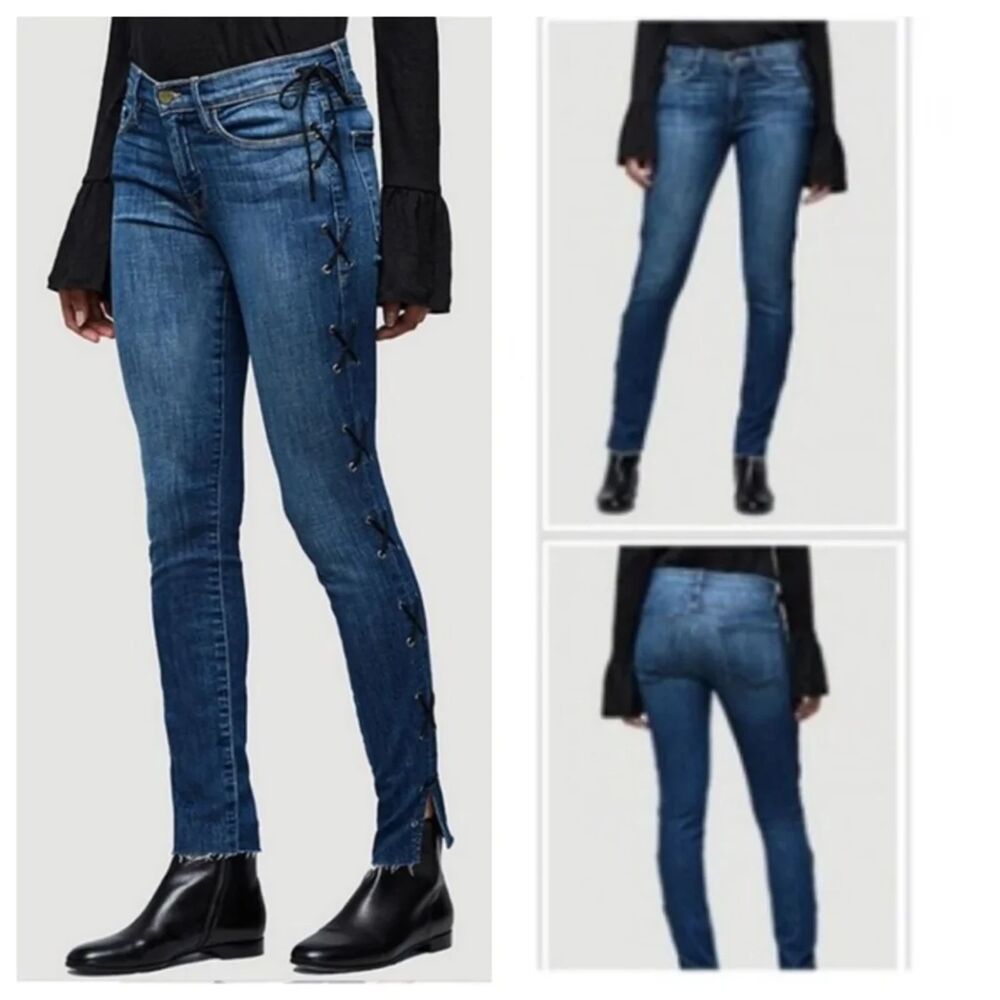 FRAME Womens Jeans Size 27 Medium Wash LE SKINNY DE JEANNE Lace Up Sides Bow